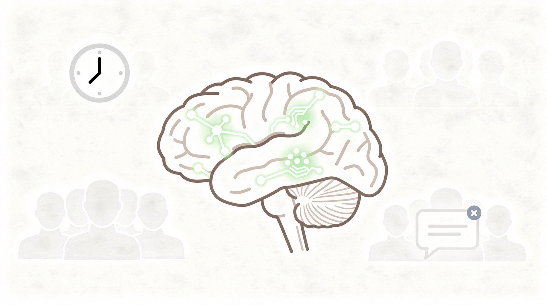 Graphic depiction of a person whose head is surrounded by symbols of worry and anxiety, indicating thought processes and their physical manifestation.