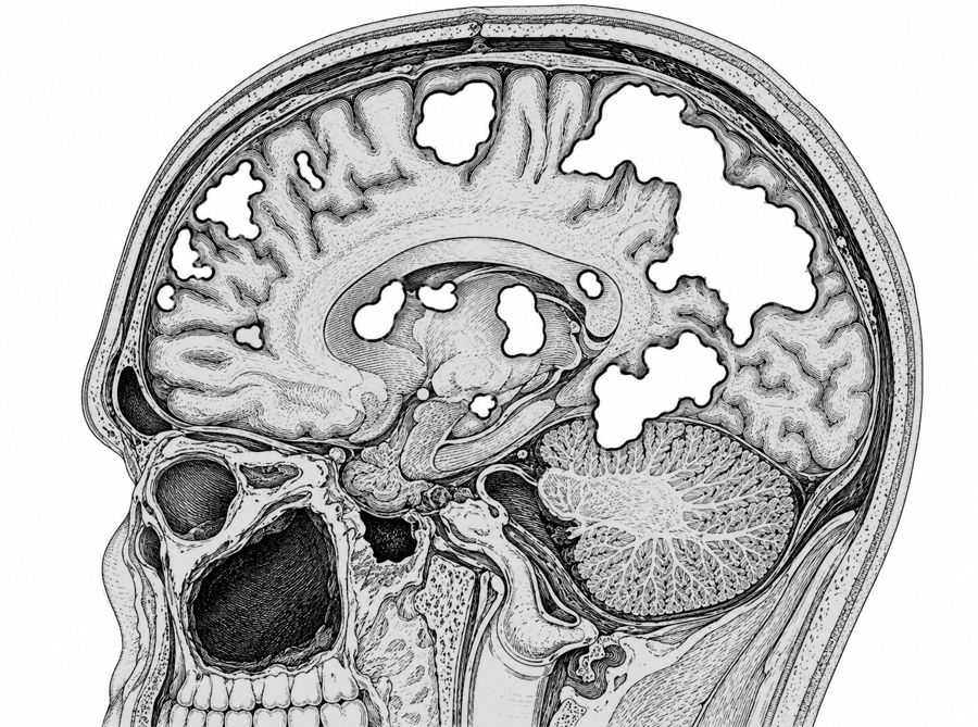 This is what your brain looks like on an fMRI screen when you think. The bright spots are the active areas of the brain.